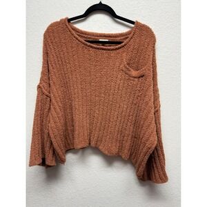 POL Fuzzy Knit Cropped Sweater, Relaxed Fit, Long Sleeve, Comfortable Pullover S